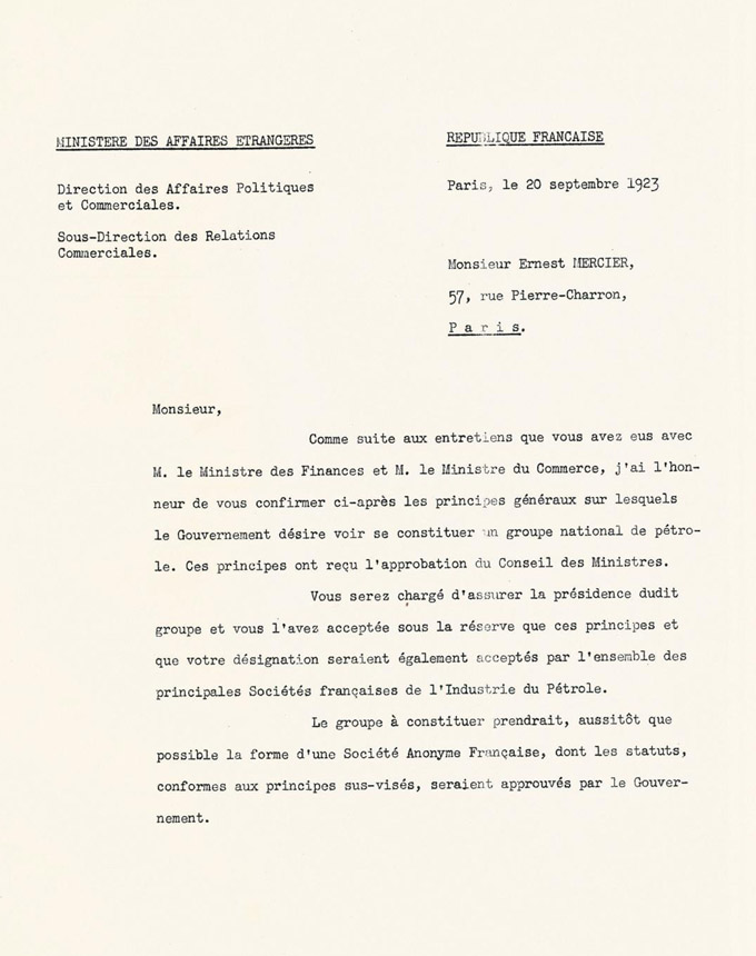 Ordre de mission de la CFP, adressé par le président du Conseil, Raymond Poicaré, à Ernest Mercie, 20 septembre 2023