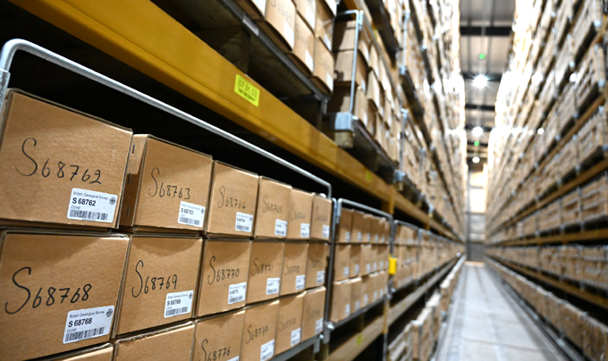 Geological core stored in the National Geological Repository, Keyworth. BGS © UKRI.